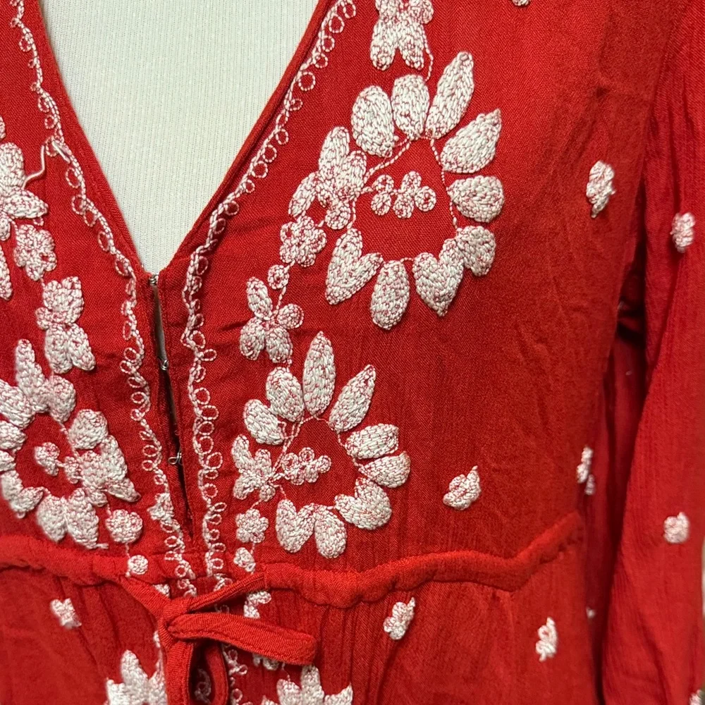 Free People Rock n Roll Red Maxi Boho Dress Size M pre-owned. - Picture 5 of 9